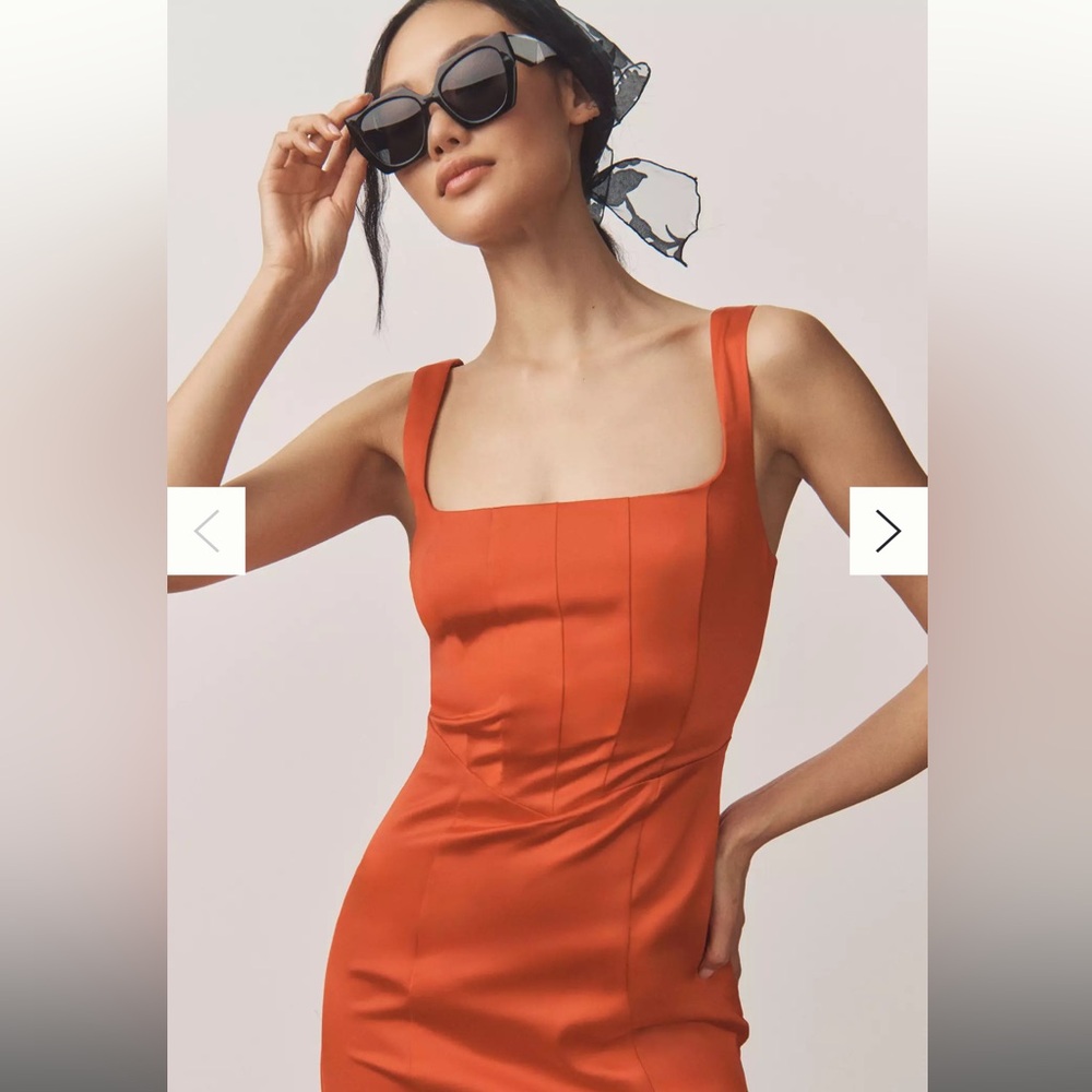 BHLDN Elliana Sleeveless Corset Satin Midi Dress